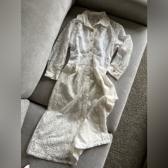 Sandro Button Up Lace Midi Dress - Picture 2 of 9